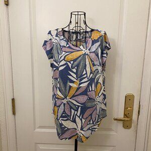 Nicole Miller Women Multicolor Floral Round-Neck 100% Linen T-Shirt Size Medium